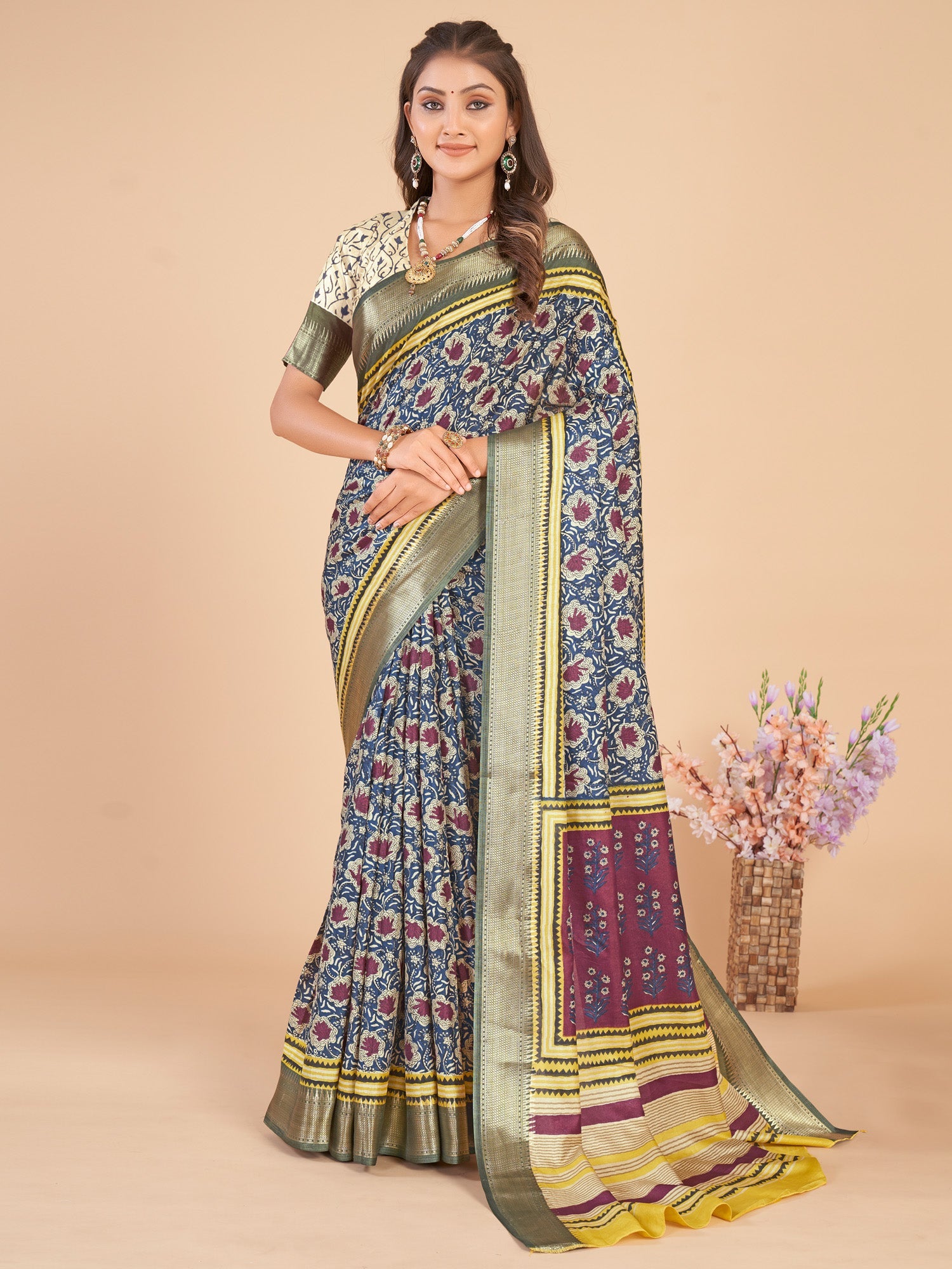 NOZ2TOZ Women's Dola Silk Navy Blue Woven Design Designer Saree With Blouse Piece - Distacart