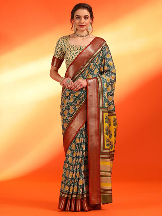 NOZ2TOZ Women's Dola Silk Dark Green Woven Design Designer Saree With Blouse Piece - Distacart