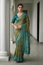 Thumbnail for Vishnu Weaves Women's Rama Soft Tussar Silk Printed Saree with Blouse