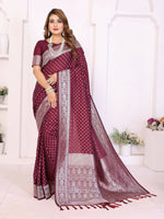 Thumbnail for Aastha Fashion Wine Georgette Silk Zari Weaving Saree - Distacart