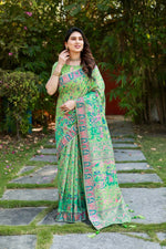 Thumbnail for Vastranavya Luxury and Beautiful Soft, Smooth, Flowing Original Pashmina Soft Cotton Saree with Matching Blouse Fabric - Pista - Distacart
