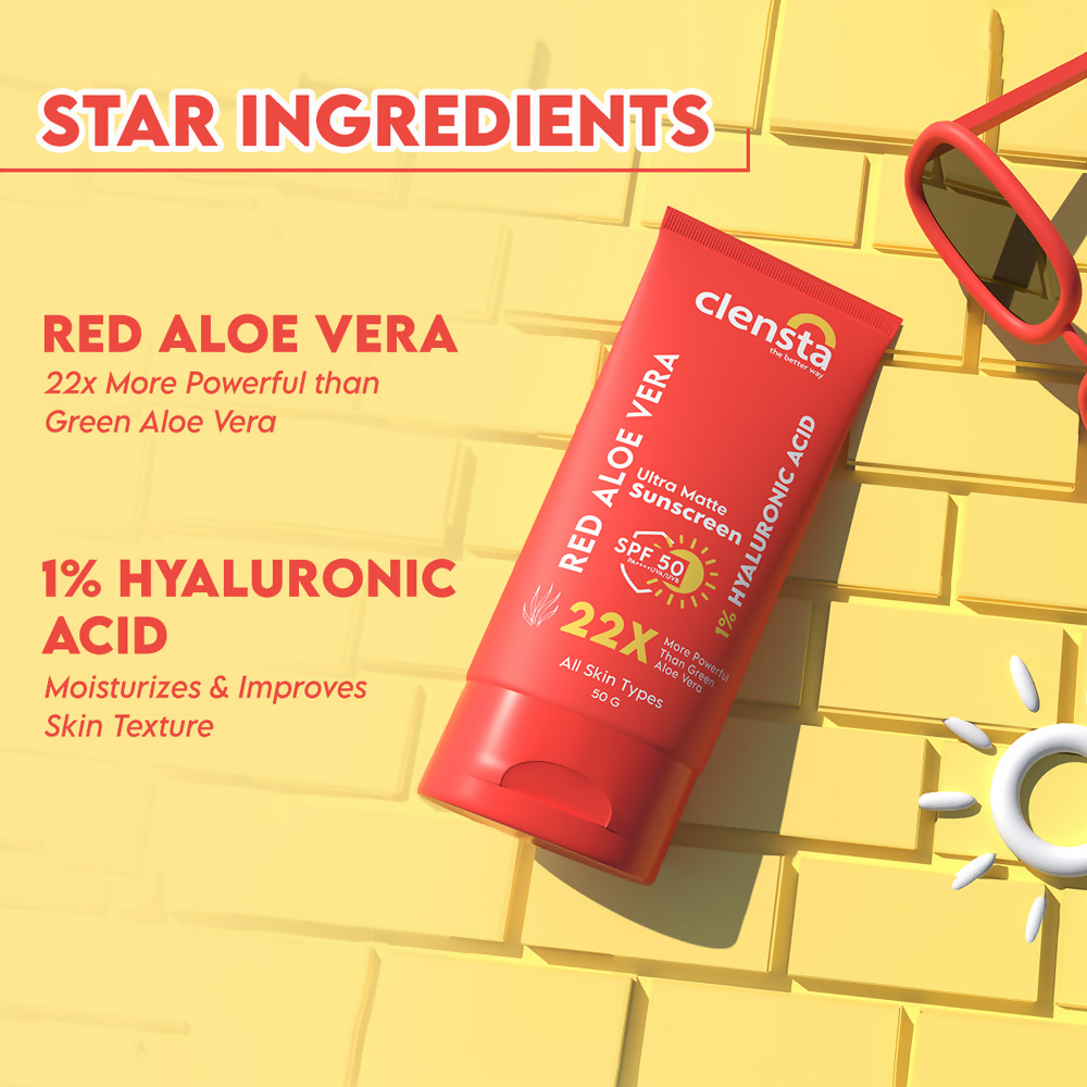 Clensta Red Aloe Vera Ultra Matte Sunscreen SPF 50 - Distacart