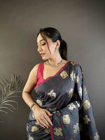 Thumbnail for Joban Fashion Grey Elephant Motif Soft Silk Banarasi silk Saree - Distacart