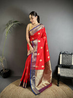 Thumbnail for Joban Fashion Red Intricate Zari Weaving Soft Silk Banarasi Saree - Distacart