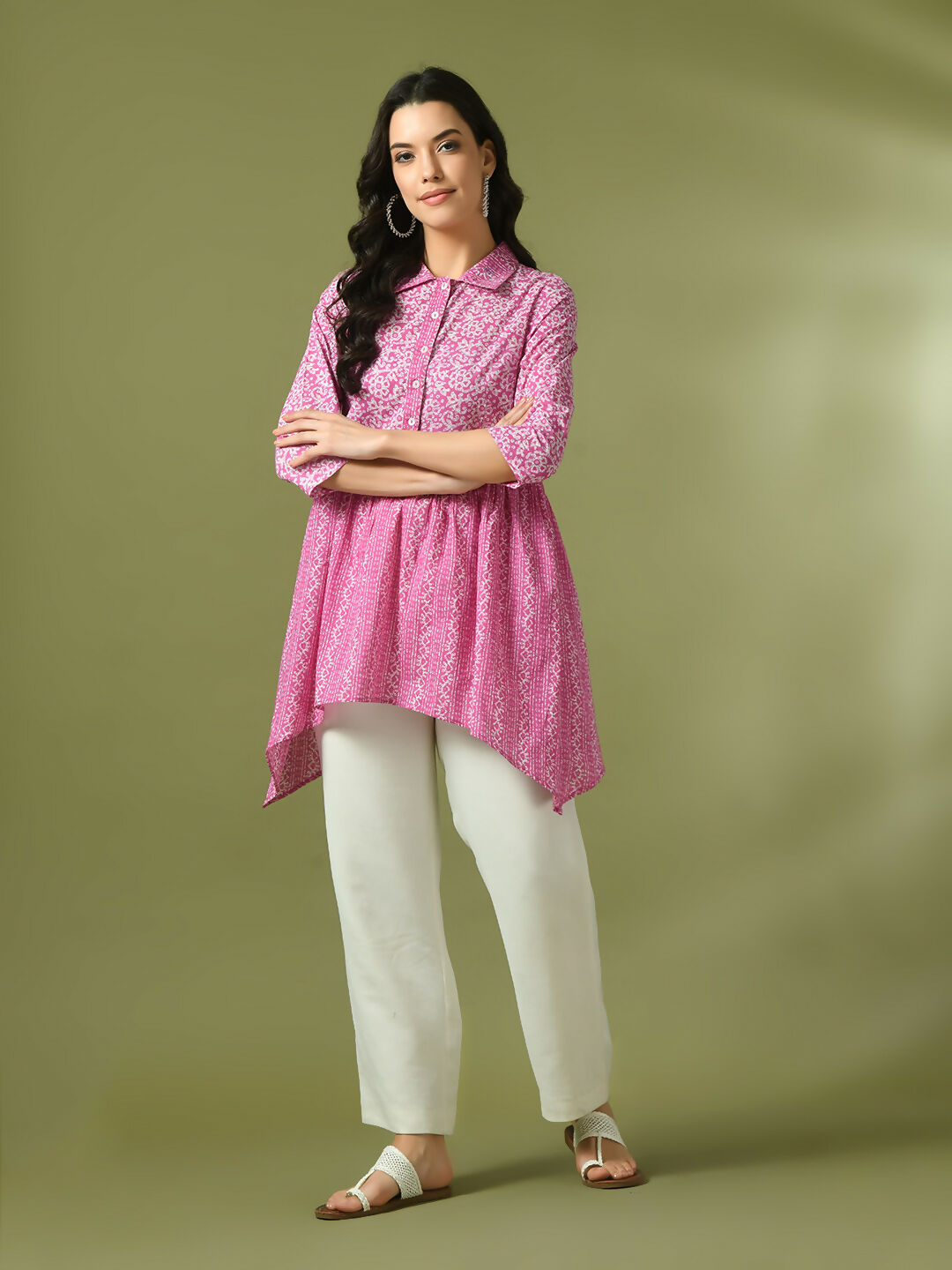 Myshka Women's Pink Embellished Cotton Gathered Party Empire Top - Distacart