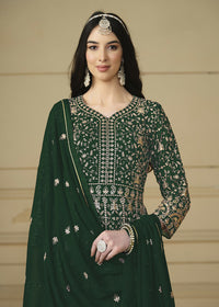 Thumbnail for Bottle Green Embroidered Trendy Style Anarkali Suit - Emponline - Distacart