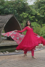 Thumbnail for Jyoti Fashion Women's Pink Faux Blooming Butti Work Kurta with Trouser & Dupatta - Distacart