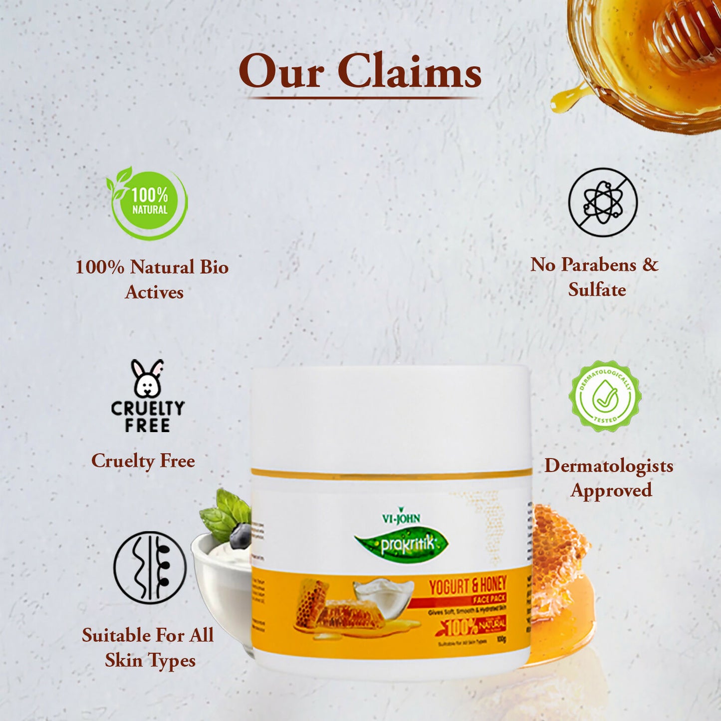 VI-JOHN Prakritik Yogurt & Honey Face Pack Restoresgmlow, Made With 100% Natural Bio Actives - Distacart