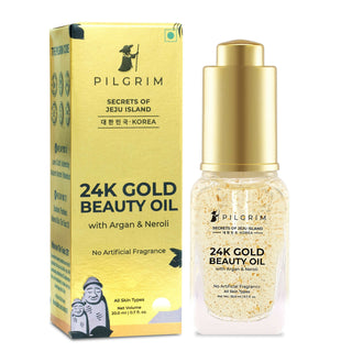 Pilgrim 24K Gold Beauty Oil For Glowing Skin, Deep Nourishing, Anti Aging, Make Up Primer - Distacart