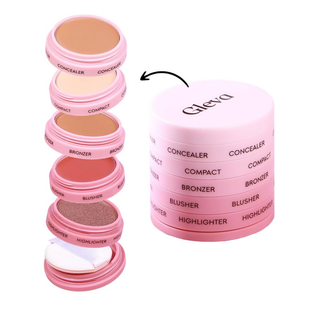 Gleva 5 In 1 Makeup stack Gleva 5 In 1 Makeup stack WIth Concealer, Bronzer, Blusher, Compact & Highlighter Smooth & Blendable Formula - Dusky - Distacart