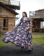 Thumbnail for Jyoti Fashion Women's Black Faux Georgette Floral Digital Printed Anarkali Dress with Dupatta - Distacart