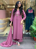 Thumbnail for The52 Peach Women's Gorgeous Embroidered Cotton Fabric Straight Kurta Pant with Dupatta Set - Distacart