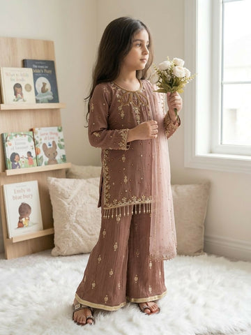 Teeya Creation New Latest Kids Trendy Ready to Wear Kurta Palazzo Set-Brown - Dista