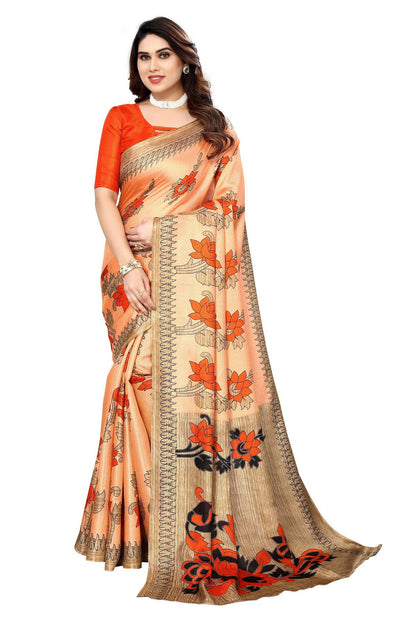 Vamika Orange Printed Art Silk Saree - Distacart