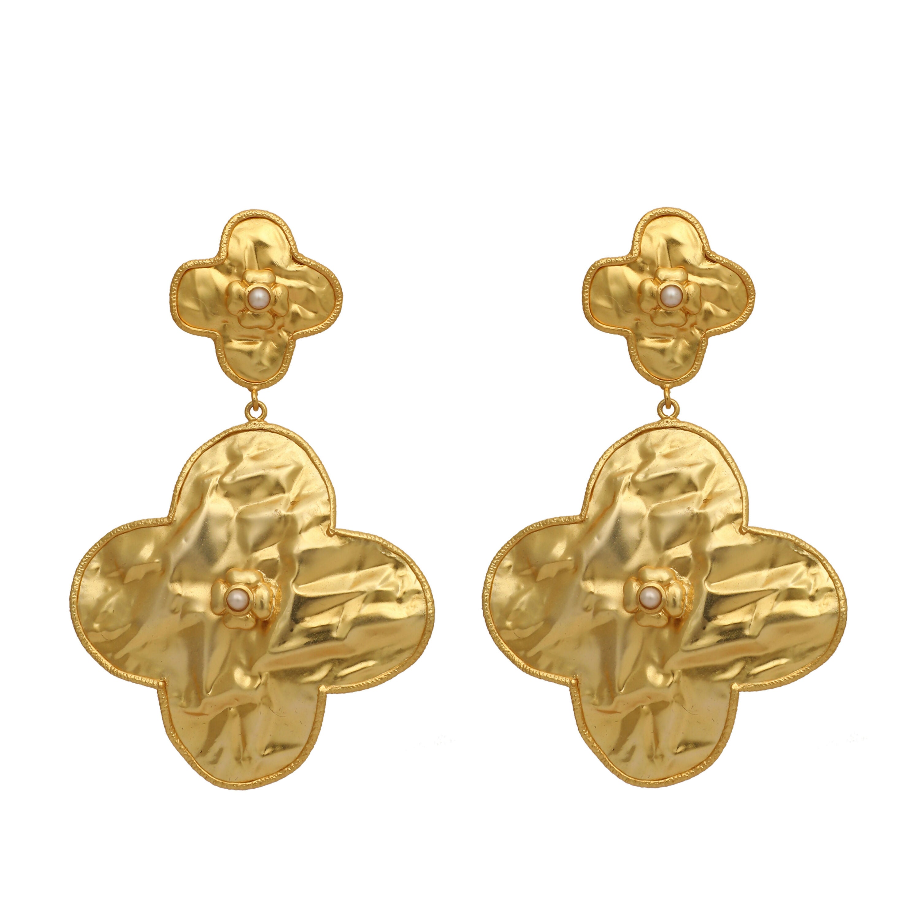 Nuyug 18k Gold-Plated Contemporary Molten Metallic Finish Floral Drop Dangler Earrings