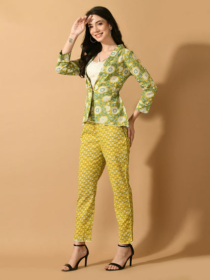 Myshka Women's Multi Printed Coat With Trousers - Distacart