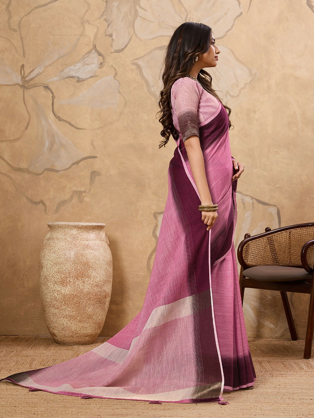 Astita Rani Pink Linen Saree