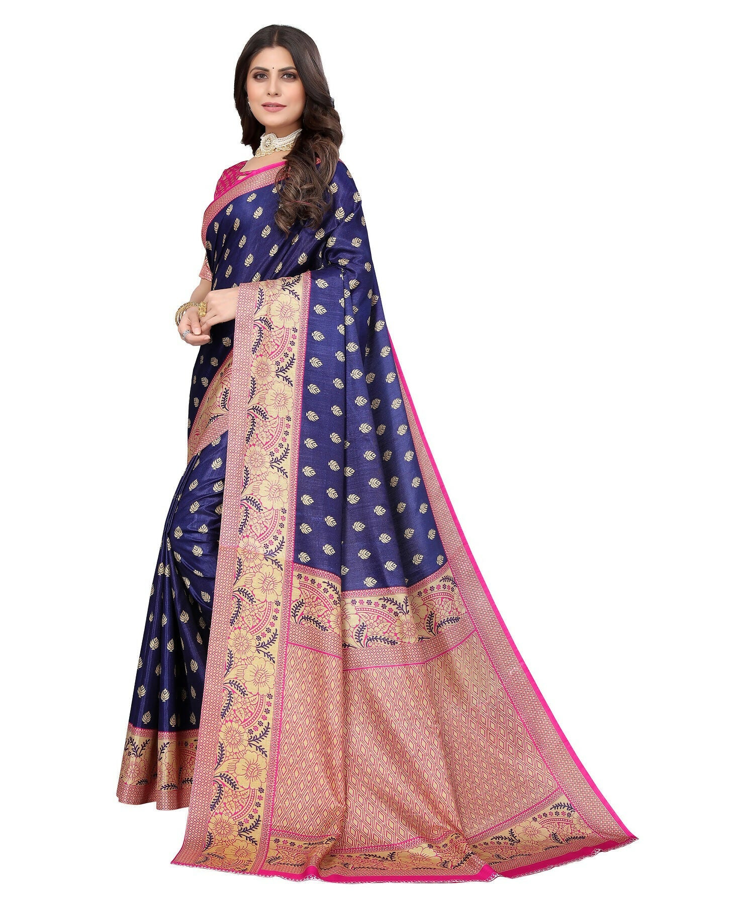 Vamika Navy Blue Printed Art Silk Saree - Distacart