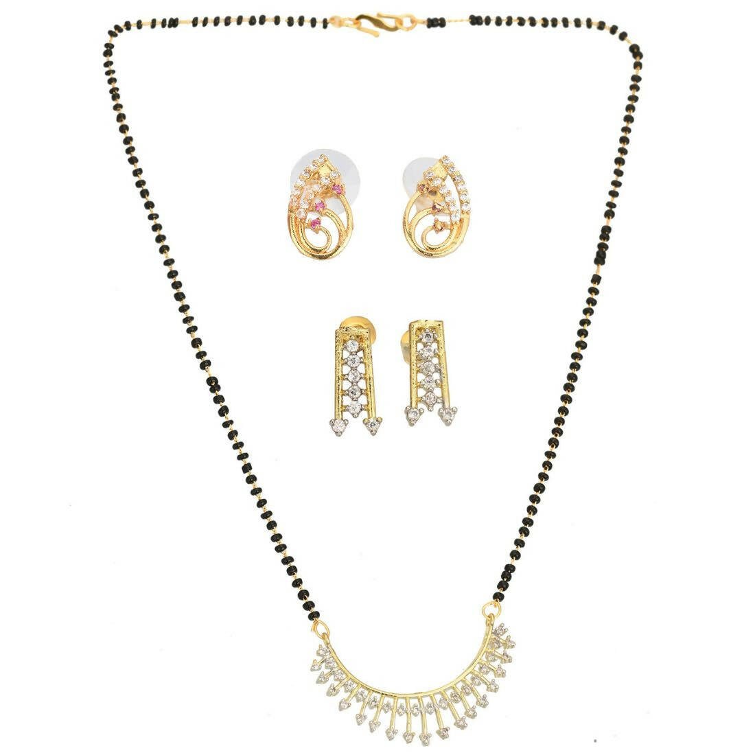 AanyaCentric Gold Plated Mangalsutra with Pendant, 2 Pair Earrings - Distacart