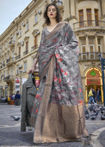 Thumbnail for Lovely Dark Grey Polly Brasso Designer Saree - Emponline - Distacart