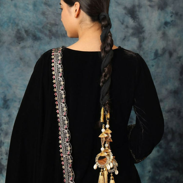 Ruby Raang Gold Gota Pati Work And Threads With Pearls And Black Thread And Mirrors - Distacart