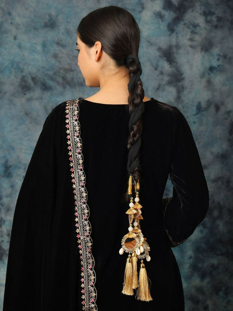 Ruby Raang Gold Gota Pati Work And Threads With Pearls And Black Thread And Mirrors - Distacart