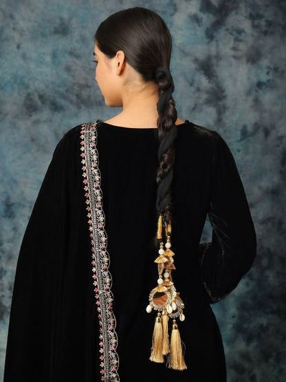 Ruby Raang Gold Gota Pati Work And Threads With Pearls And Black Thread And Mirrors - Distacart