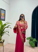 Thumbnail for Teeya Creation Rani Color Chinon Silk Embroidery Work Ready To Wear Party Wear Saree With Koti - Distacart
