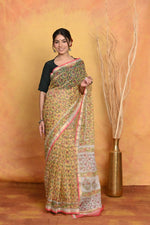 Thumbnail for Very Much Indian Pure Kota Cotton Handblock Printed Saree - Yellow - Distacart