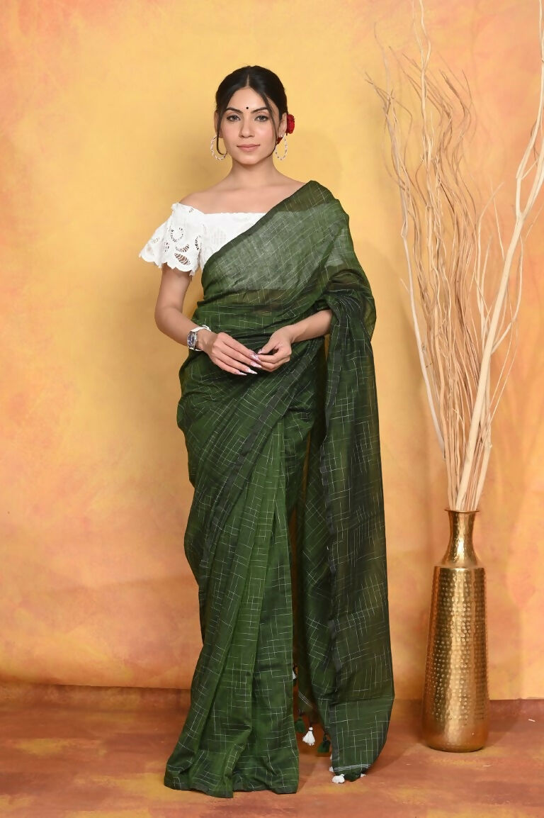Very Much Indian Mul Cotton Khadi Design Handloom Woven Saree - Green - Distacart