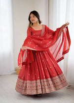 Thumbnail for The52 Women's Beautiful Embroidery Work Crunchy Silk Fabric Flared Anarkali and Dupatta Set - Distacart