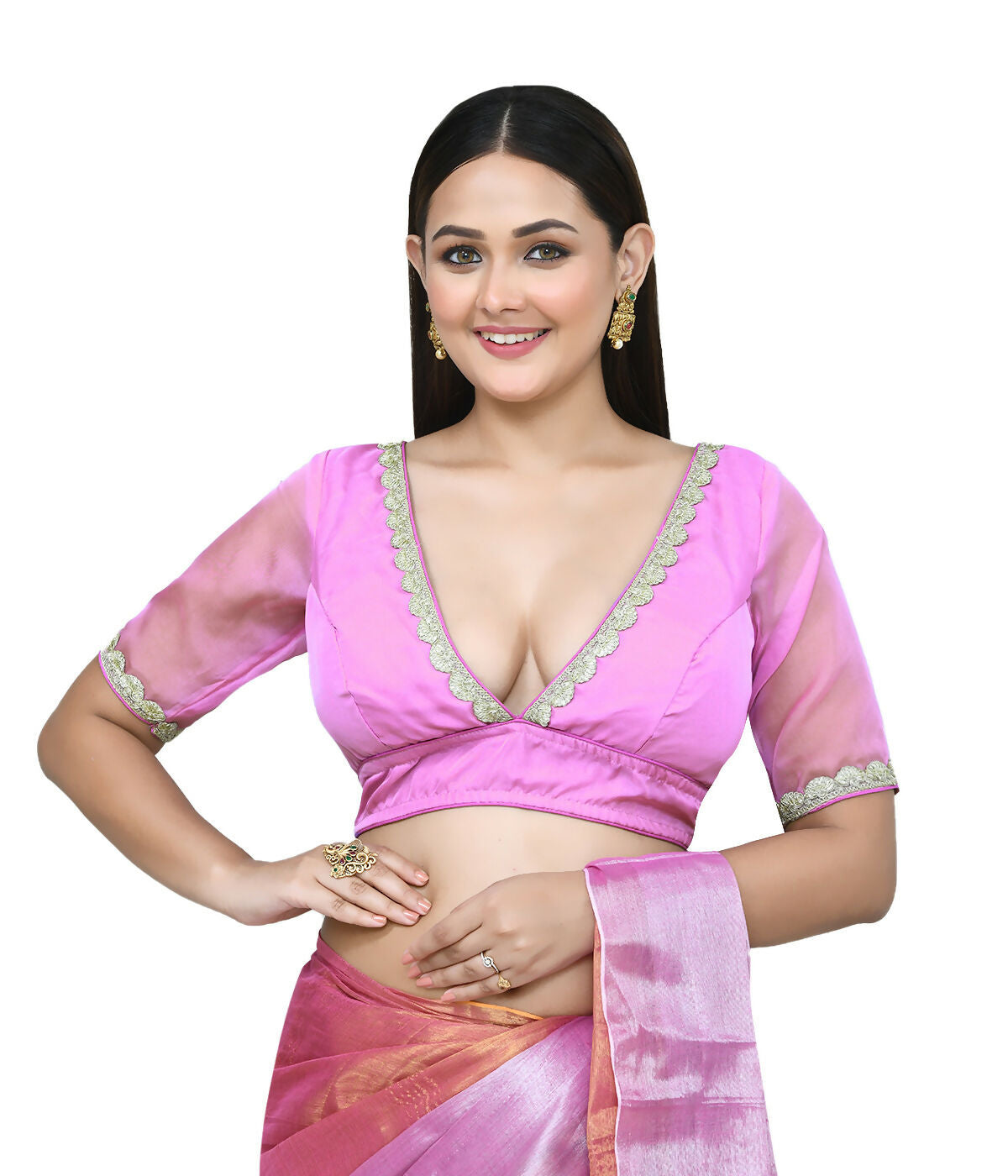 Joban Fashion Women's Baby Pink Embroidered Stitched Blouse