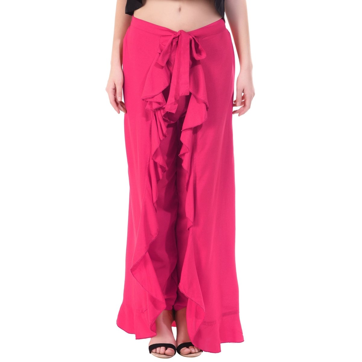 Asmaani Pink Color Plain Ruffle Palazzo