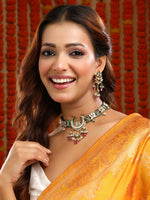 Thumbnail for Ruby Raang Gold Polished Multi-Color Kundan And Stonework Necklace With Matching Earrings