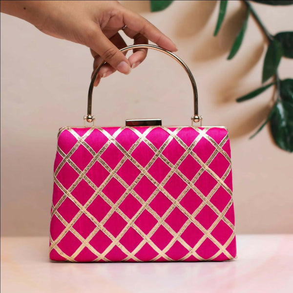 Joban Fashion Gota Patti Fabric Clutch - Pink - Dista