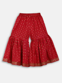 Thumbnail for Ahalyaa Red Crepe Gold Printed Kids Kurta Sharara Set For Girls - Distacart
