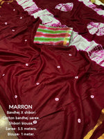 Thumbnail for Maroon Chanderi Cotton Block Print Saree with Unstitched Blouse - Hiral Fashion - Distacart