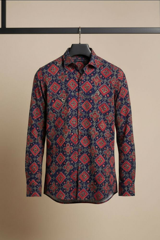 Durbar — Red Ajrakh Cotton Shirt by Hilo Design - Dista