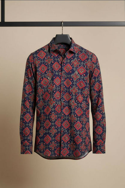 Durbar — Red Ajrakh Cotton Shirt by Hilo Design - Dista