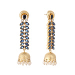 Thumbnail for Nuyug 22K Gold-Plated Blue Onyx & Pearl Studded Dome Shaped Jhumkas