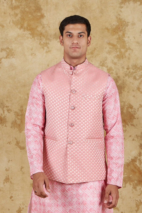 Bluesaanchi Men's Jacquard Pink Waistcoat - Distacart