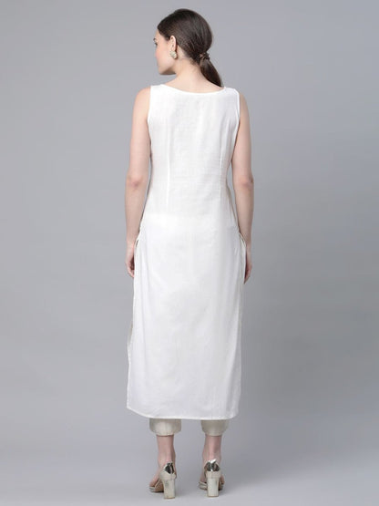 Ahalyaa Women Off White Pure Cotton Printed Kurta with Trousers - Distacart