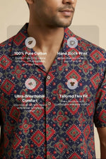 Thumbnail for Solace — Red Ajrakh Cotton Shirt by Hilo Design - Dista