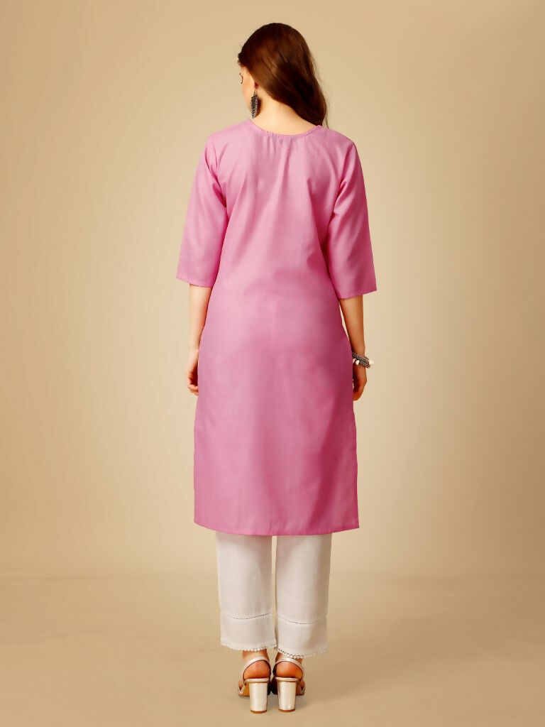 Jyoti Fashion Women's Pink Cotton Blend Embroidered Kurta Pant Set - Distacart