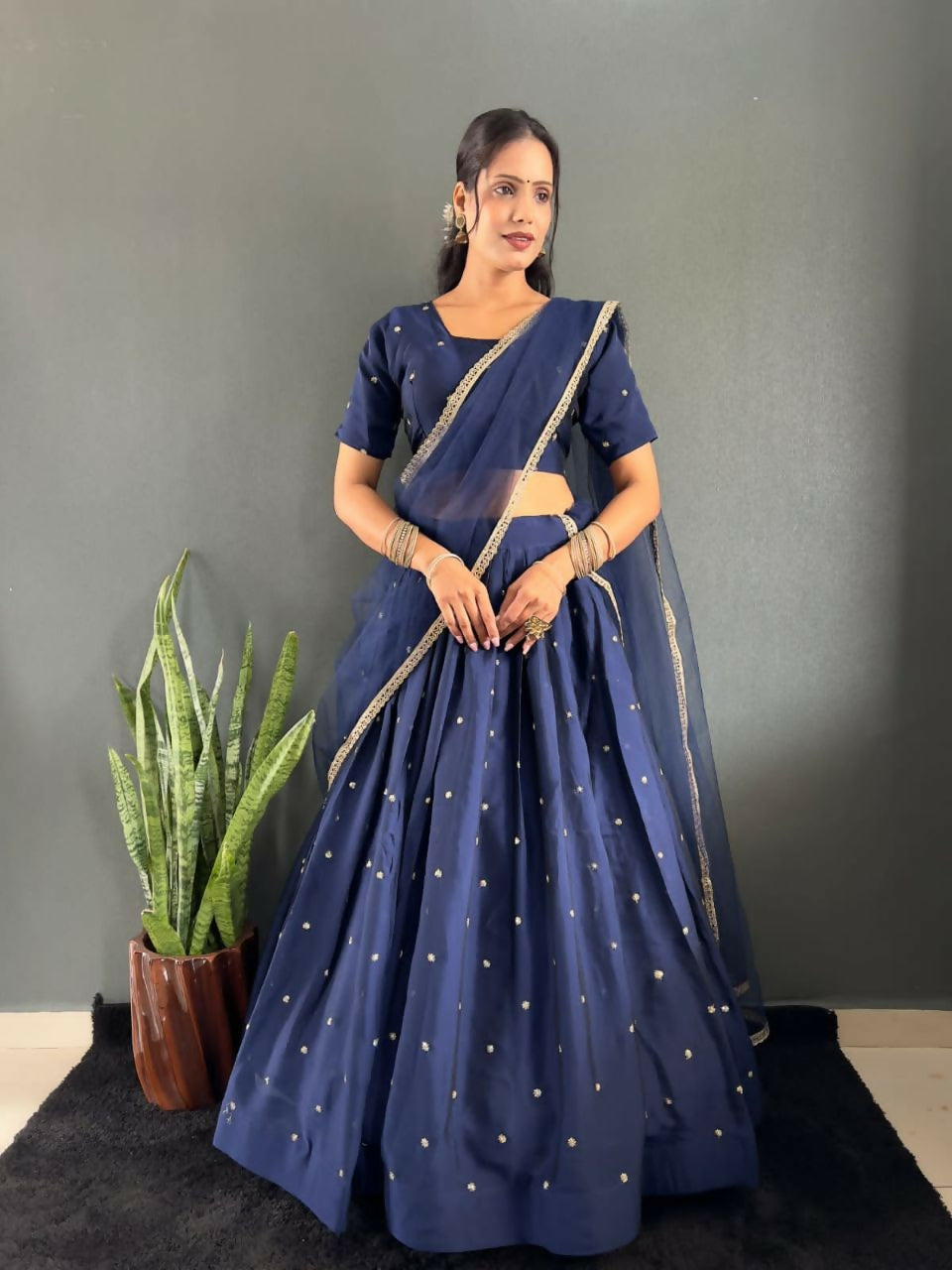 Teeya Creation New Trendy Stylist South Style Lehenga Choli Set - Dark-Navy-Blue - Dista