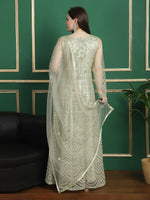 Thumbnail for Aastha Fashion Women's Pista Green Net Floral Resham Thread with Cording & Crystal work Anarkali Dress Set - Distacart