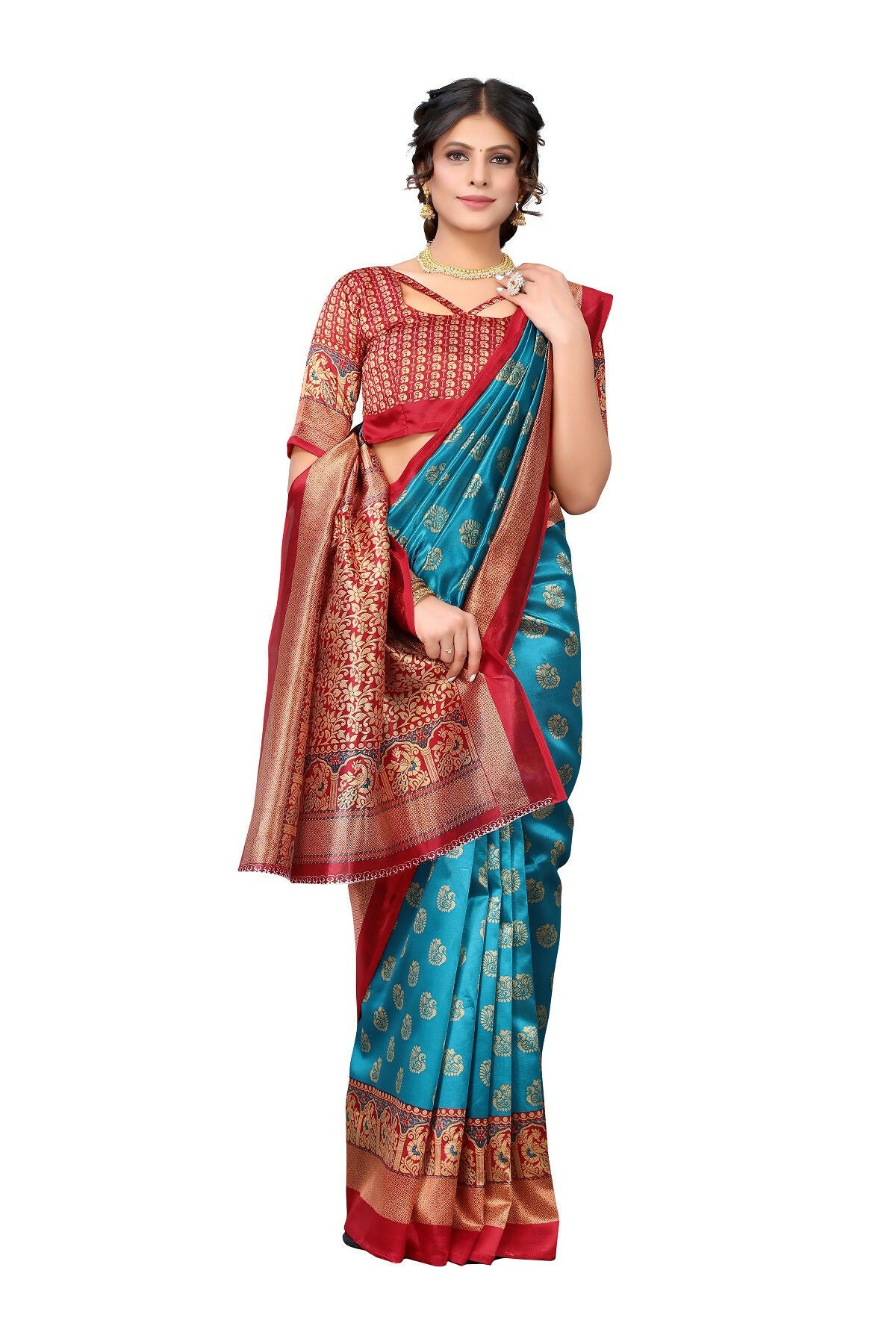 Vamika Sky Blue Printed Art Silk Saree - Distacart