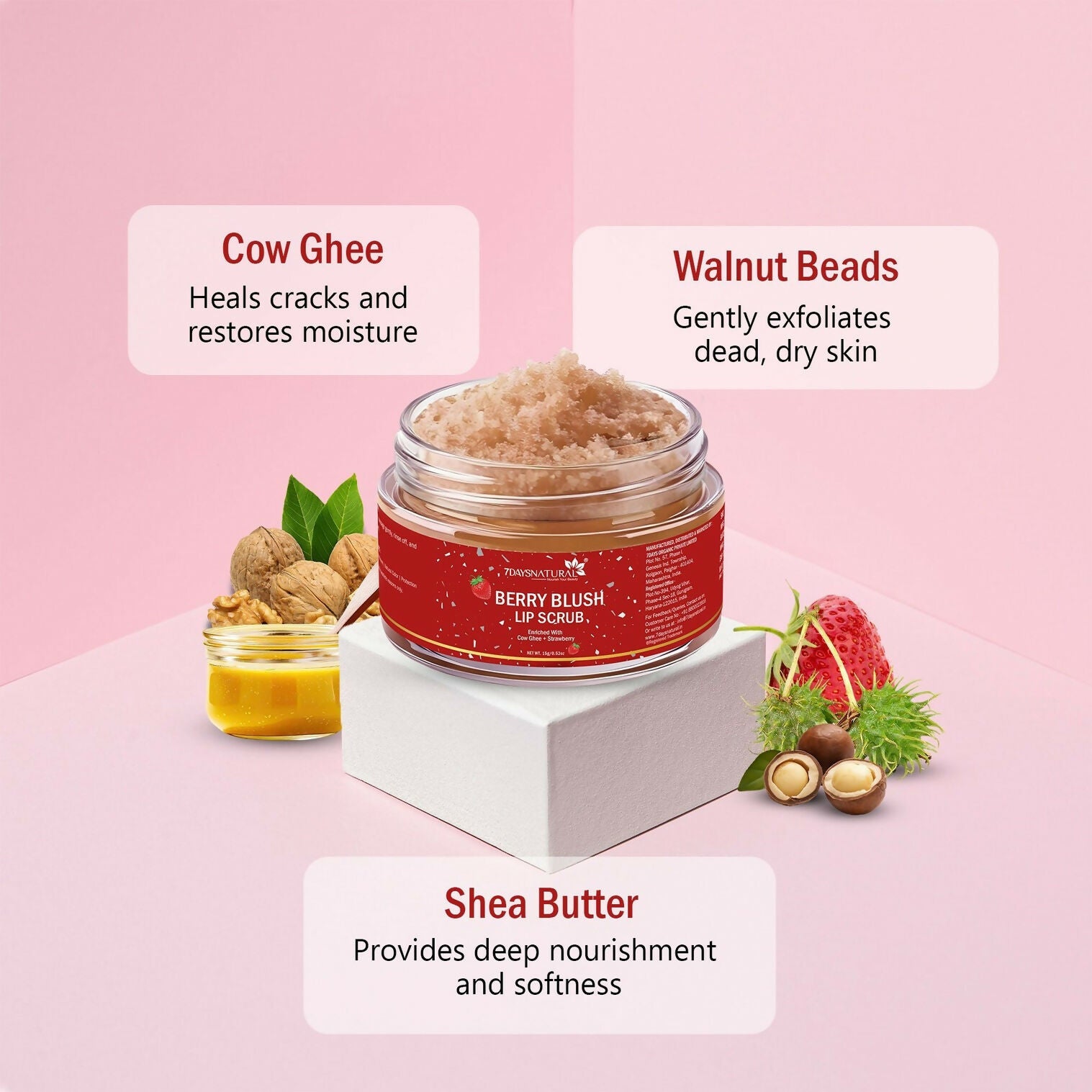 7days Natural Lip Scrub For Dark Tanned Lip Shine, Glossy, Soft With Moisturize Scrub - Dista
