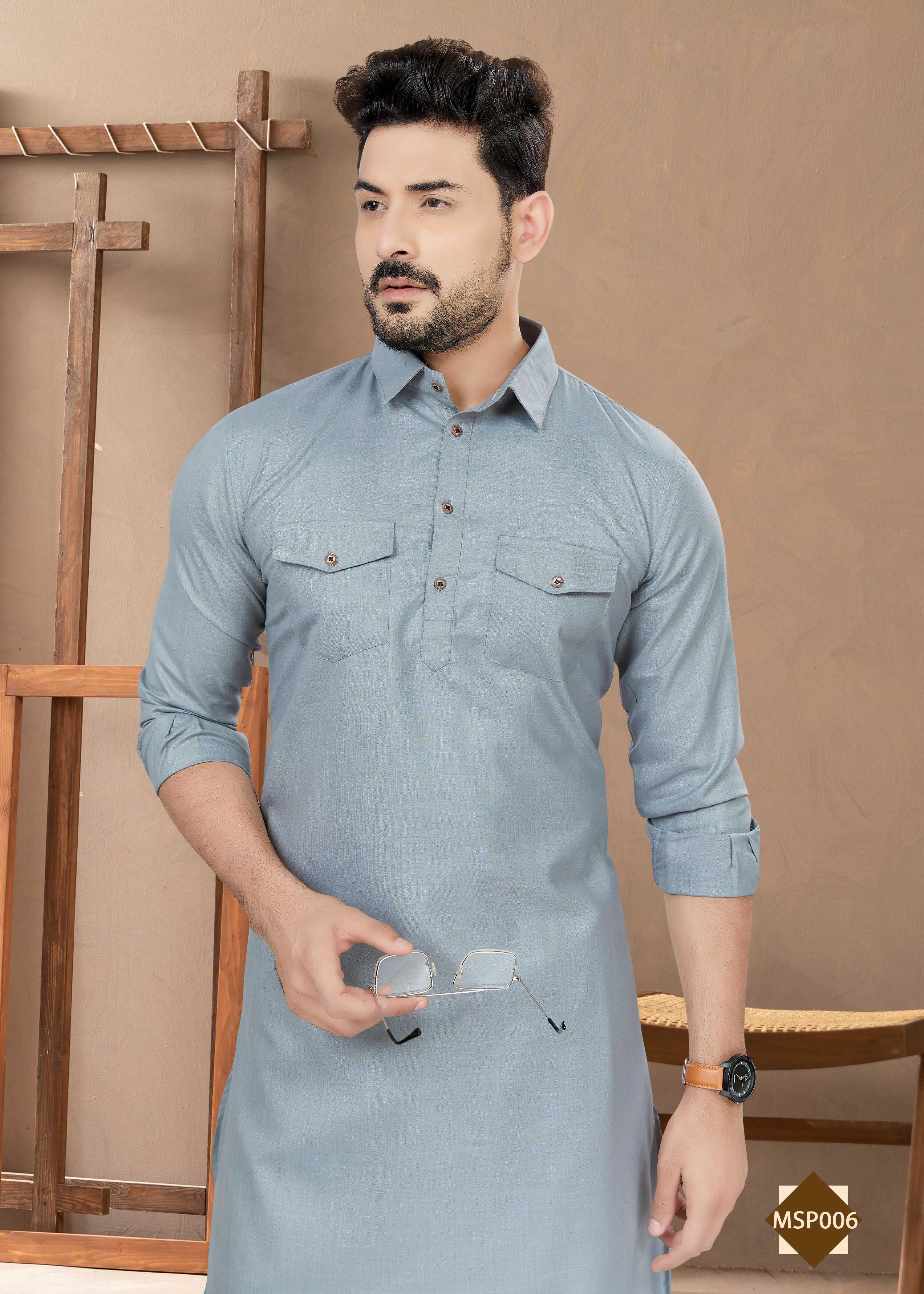 Joban Fashion Men's Grey Heavy Cotton Plain Kurta Pyjama set - Distacart