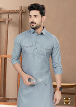 Thumbnail for Joban Fashion Men's Grey Heavy Cotton Plain Kurta Pyjama set - Distacart